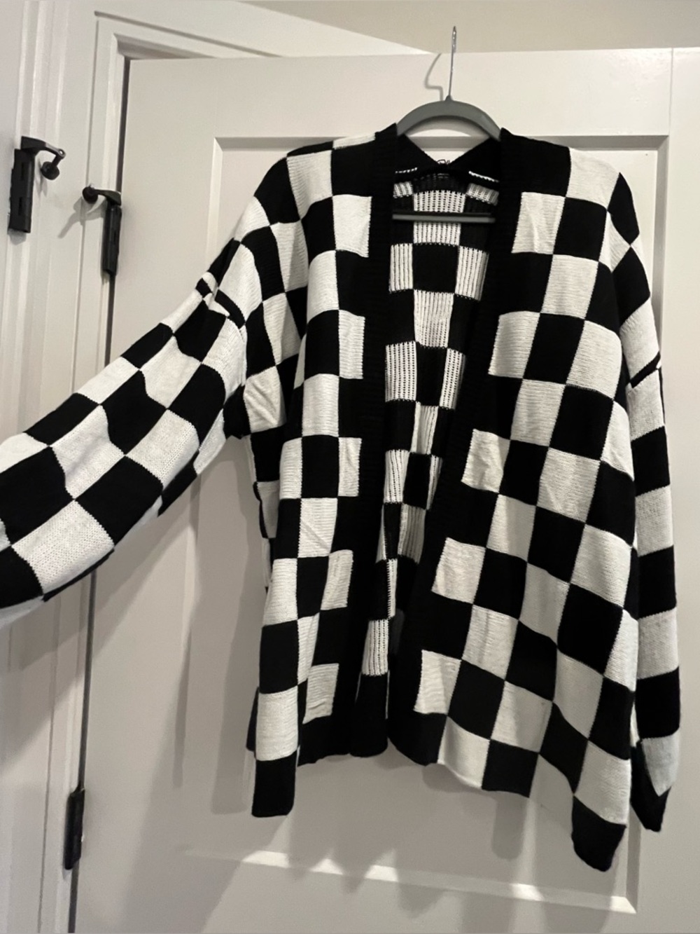 Black and white checkered cardigan